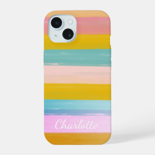Coque iPhone 15 Rayures aquarelles abstraites simples et mignonnes