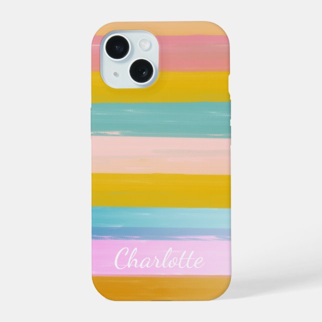 Coque iPhone 15 Rayures aquarelles abstraites simples et mignonnes (Verso)