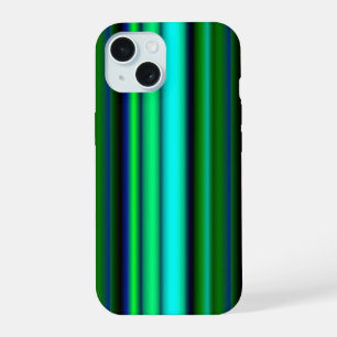 Coque iPhone 15 Rayures arc-en-ciel bleu vert