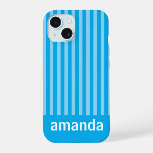 COQUE iPhone 15 RAYURES BLEUES NOM PERSONNALISÉ STYLE MODERNE 