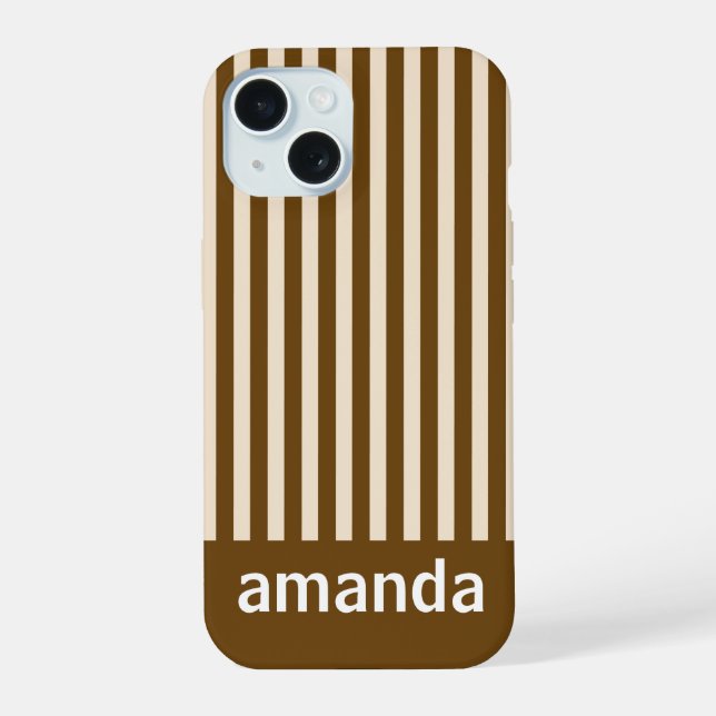 COQUE iPhone 15 RAYURES BRUNES NOM PERSONNALISÉ STYLE MODERNE  (Verso)