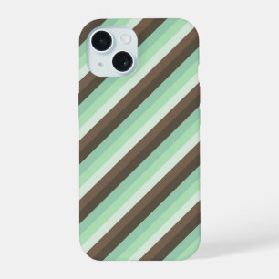 Coque iPhone 15 Rayures de blocs de couleur menthe chocolatée