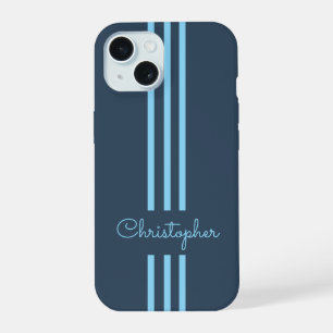 Coque iPhone 15 Rayures de course tendance moderne monogrammées 