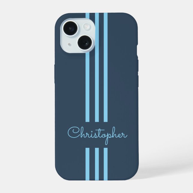 Coque iPhone 15 Rayures de course tendance moderne monogrammées  (Verso)