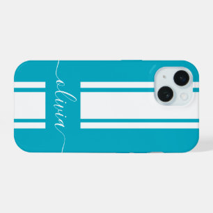 Coque iPhone 15 Rayures de course tendance moderne monogrammées