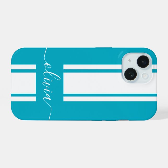 Coque iPhone 15 Rayures de course tendance moderne monogrammées  (Verso Horizontal)