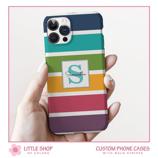 Coque iPhone 15 Rayures épaisses Monogrammées (Créateur téléchargé)
