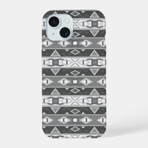 Coque iPhone 15 Rayures et formes géométriques gris blanc