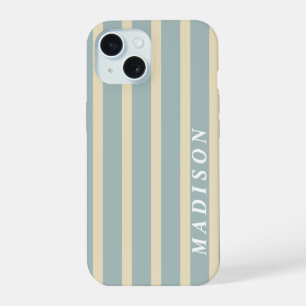 Coque iPhone 15 Rayures Personnalisées Beige Bleu