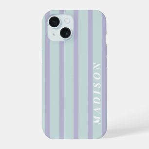 Coque iPhone 15 Rayures personnalisées Lavande Menthe