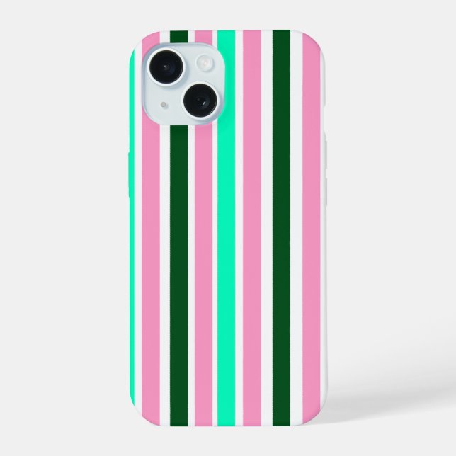Coque iPhone 15 Rayures roses et vertes  (Verso)