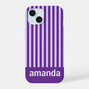 COQUE iPhone 15 RAYURES VIOLETTES NOM PERSONNALISÉ STYLÉ MODERNE