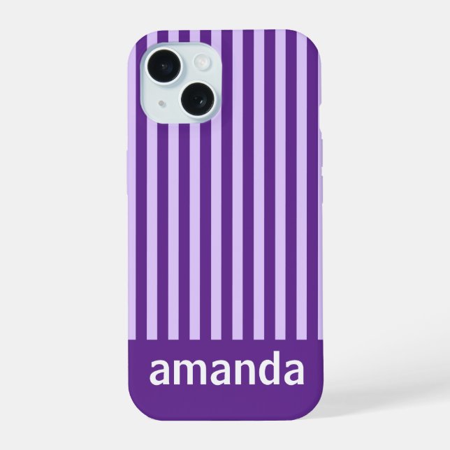 COQUE iPhone 15 RAYURES VIOLETTES NOM PERSONNALISÉ STYLÉ MODERNE  (Verso)