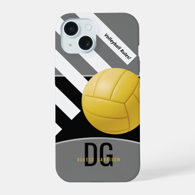 Coque iPhone 15 Règles de volley-ball | Initiales (Verso)