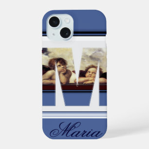 Coque iPhone 15 RENAISSANCE ANGEL M LETTRE Cherub ailé Monogramme