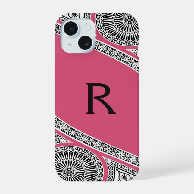 Coque iPhone 15 RENAISSANCE ARCHITECT Rose Glacé Monogramme Rose (Verso)