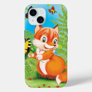 Coque iPhone 15 renard et papillon