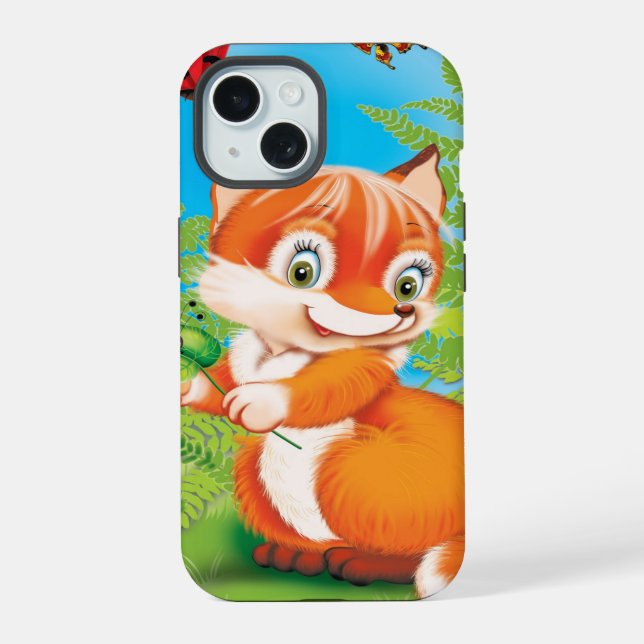 Coque iPhone 15 renard et papillon (Verso)