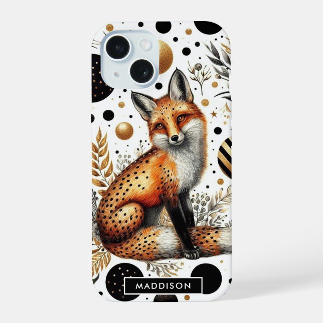 Coque iPhone 15 Renard mignon et points sans couture (Verso)
