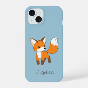 Coque iPhone 15 Renard mignon sur fond bleu
