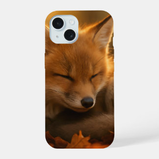 Coque iPhone 15 Renardeau dans les feuilles d'automne
