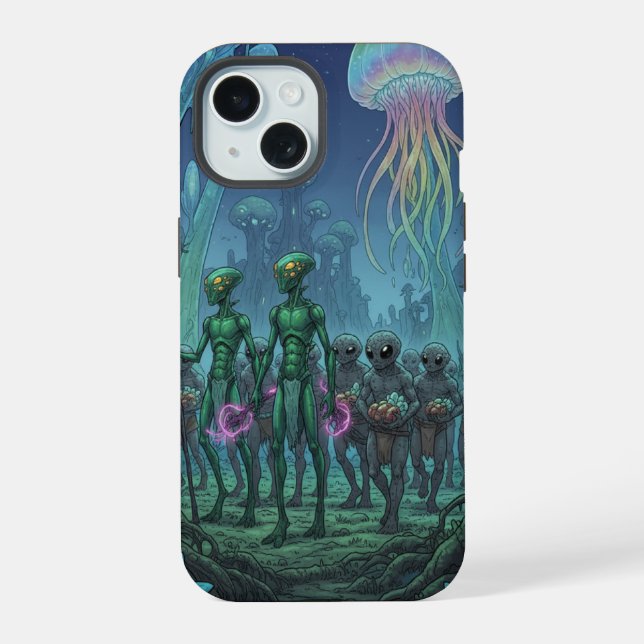 Coque iPhone 15 Rencontre extraterrestre en eaux profondes (Verso)
