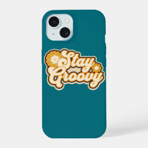 Coque iPhone 15 Restez Groovy Typographie Florale Rétro des Années