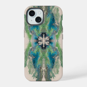 Coque iPhone 15 Résumé fluide artistique en aqua et vert