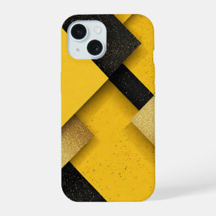 Coque iPhone 15 Résumé Géométrique Jaune et Noir Brillants