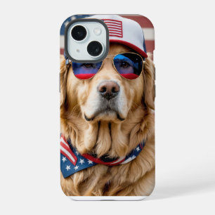 Coque iPhone 15 Retriever doré patriotique américain