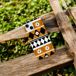 Coque iPhone 15 Retro Chic Brown et noir motif floral Whimsical