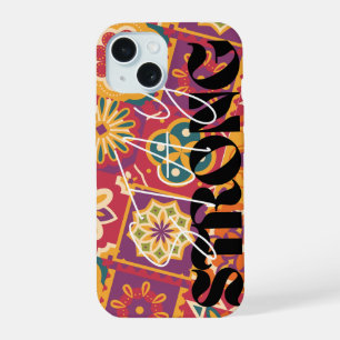 Coque iPhone 15 Rétro floral patchwork des années 70 Restez fortE