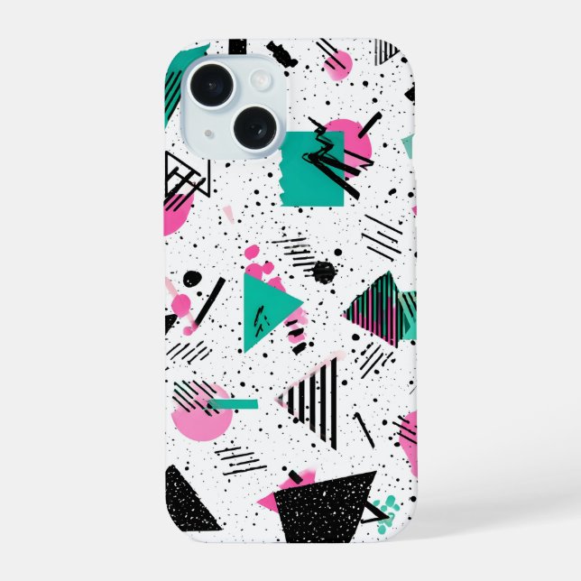 Coque iPhone 15 Retro Memphis Geometric Pattern (Verso)