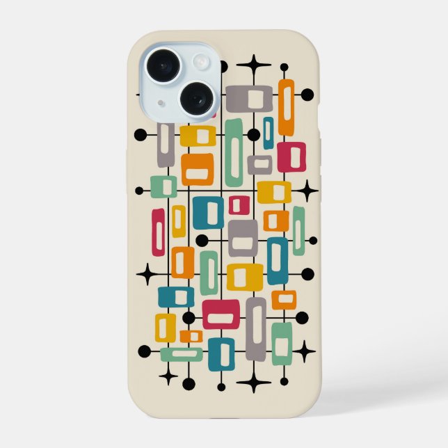 Coque iPhone 15 Retro Mid-Century Moderne Abstrait (Verso)