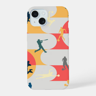 Coque iPhone 15 Retro Multi-Sport Silhouette Geometric Pattern