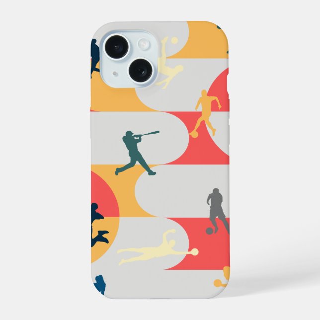 Coque iPhone 15 Retro Multi-Sport Silhouette Geometric Pattern (Verso)