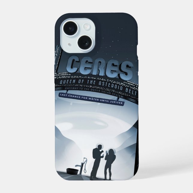 Coque iPhone 15 Retro Space Travel Poster-Nwarf Planet Ceres. (Verso)