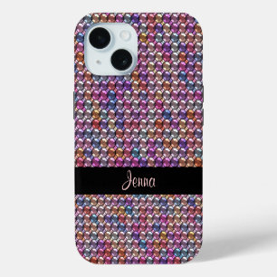 Coque iPhone 15 Rhinestone coloré avec nom personnalisé