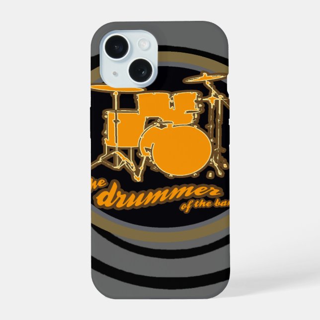 Coque iPhone 15 rock & roll ~ le batteur (Verso)