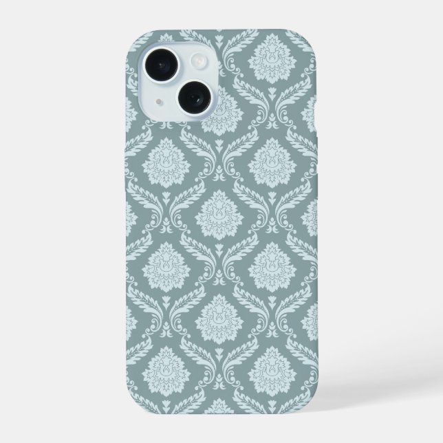 Coque iPhone 15 Rococo Damask Rpt Motif Œuf de Canard Bleu+Turquoi (Verso)