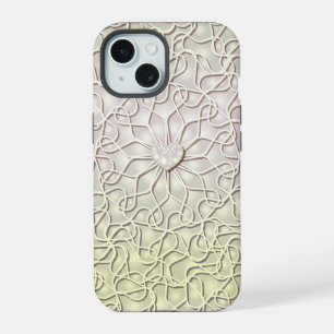 Coque iPhone 15 Rose Géométrique Or LOVE Motif de Cœur