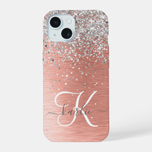 Coque iPhone 15 Rose Gold Assez Fille Argent Paillettes Brillantes