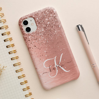 Coque iPhone 15 Rose Gold brossé Parties scintillant métallique No