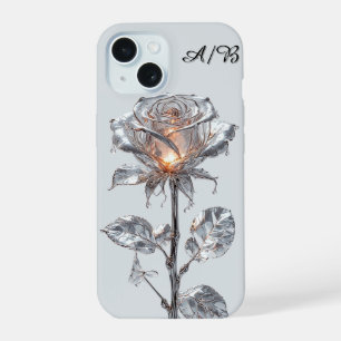 Coque iPhone 15 Rose métallique argent lumineuse