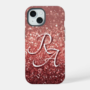 Coque iPhone 15 Rose Pailletée Rose Clair avec Initiales Personnal