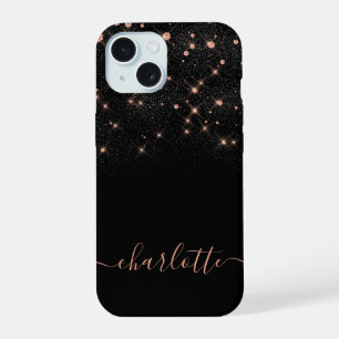 Coque iPhone 15 Rose Parties scintillant Or Élégant Script glamour