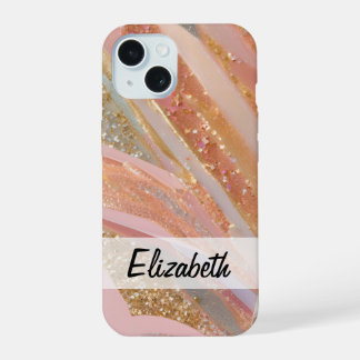 Coque iPhone 15 Rose pastel, violet, Parties scintillant bleue