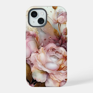 Coque iPhone 15 Rose rose et ivoire