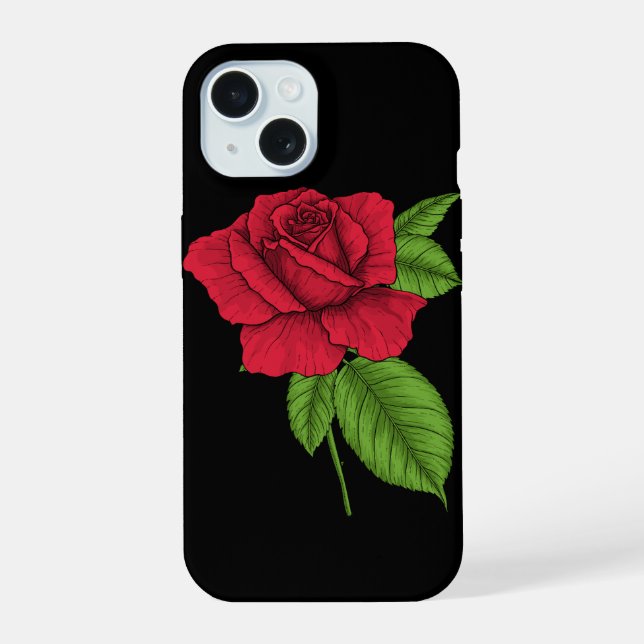 Coque iPhone 15 Rose rouge 2 (Verso)