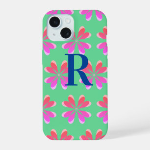 Coque iPhone 15 Rose vert fleuri rétro